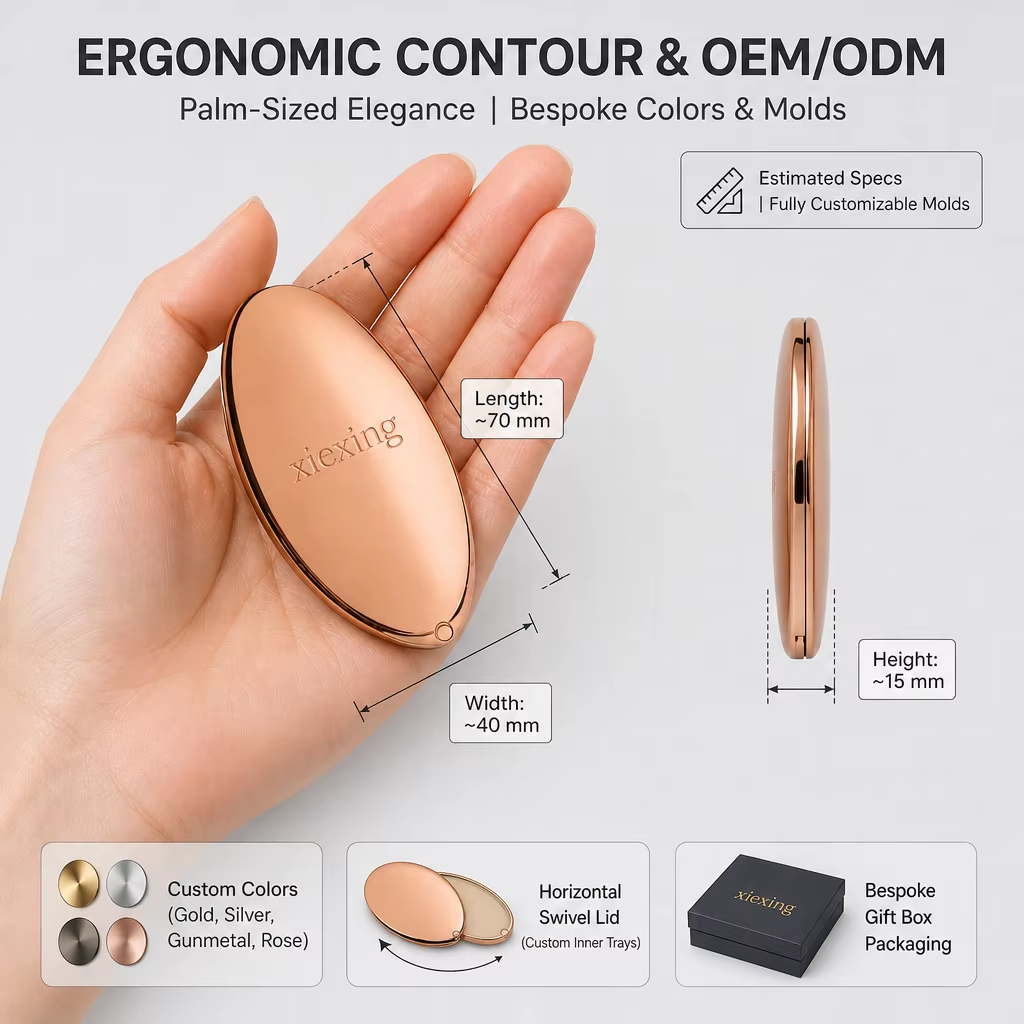 Oval 360° Swivel Compact Metal Case Multi Use Container Solid Fragrance Balm Lip Cheek Custom Logo